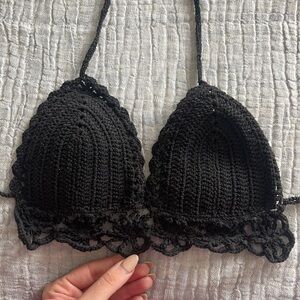 Black hand crochet bikini top from tulum. Size small.